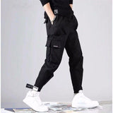 Men's Side Pockets Harem Pants 2020 Autumn Hip Hop Casual Ribbons Design Male Joggers Trousers Fashion Streetwear Pant Black