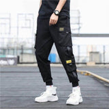 Men's Side Pockets Harem Pants 2020 Autumn Hip Hop Casual Ribbons Design Male Joggers Trousers Fashion Streetwear Pant Black